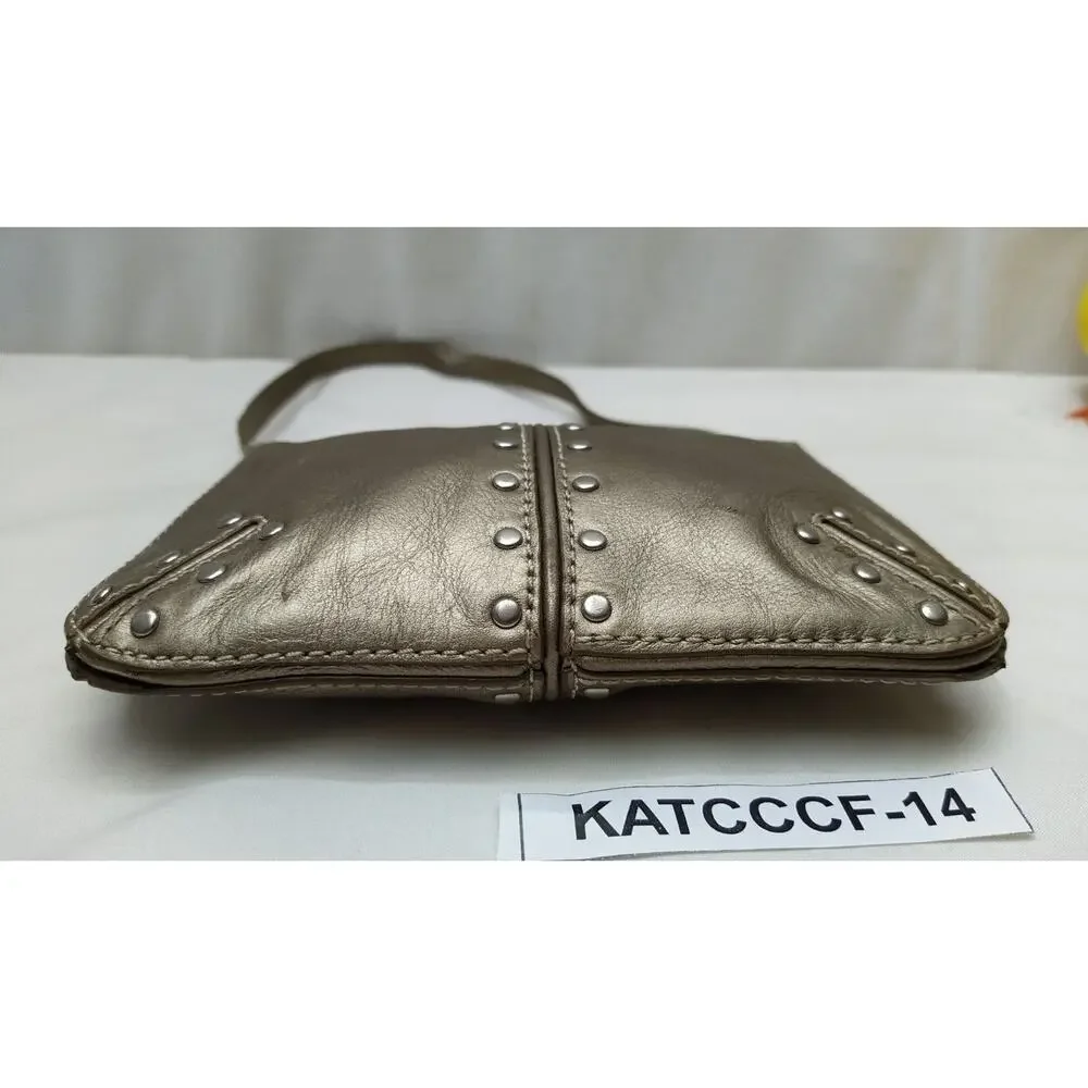 Michael Kors Altor Gray Bronze Leather Studded Zipper Wristlet - Coin Wallet